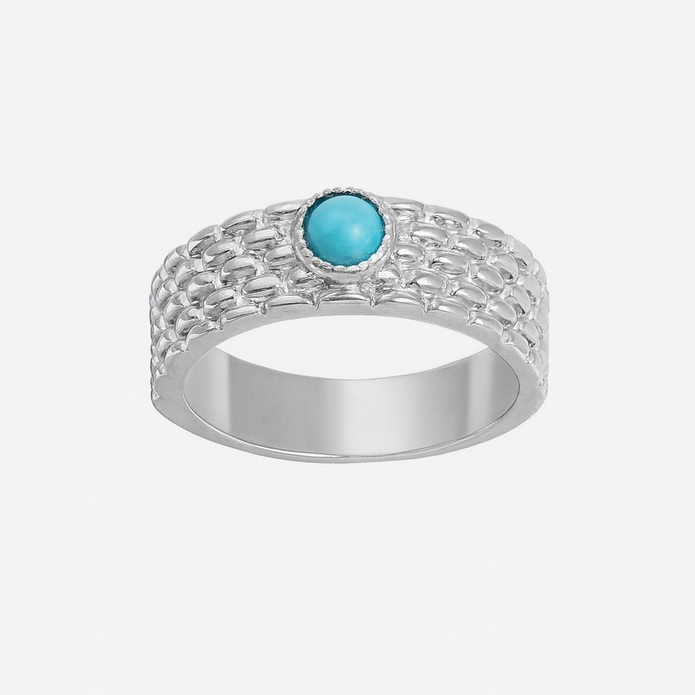 Western Style Silver Ring with Turquoise Stone 💎